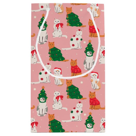 クリスマス猫のフェスティバル衣装パターン スモールペーパーバッグ (裏面)