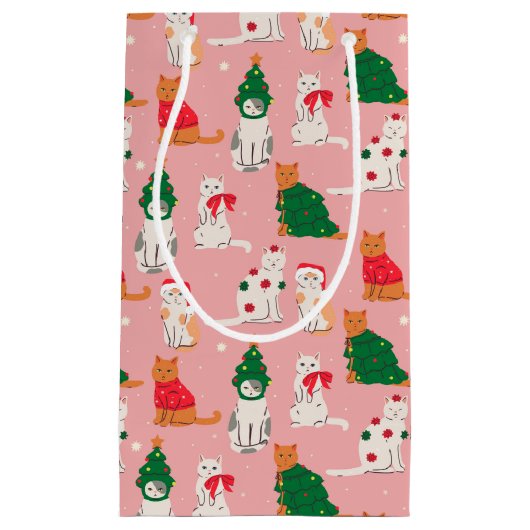 クリスマス猫のフェスティバル衣装パターン スモールペーパーバッグ (正面)