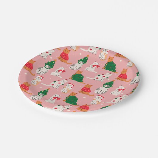 クリスマス猫のフェスティバル衣装パターン ペーパープレート (アングル)