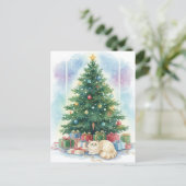 クリスマス猫のポストカード 水彩画 ホリデーアート ポストカード (スタンド正面)