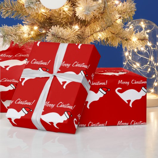 クリスマス猫の包装紙 | 白い子猫 ラッピングペーパー (クリスマス)