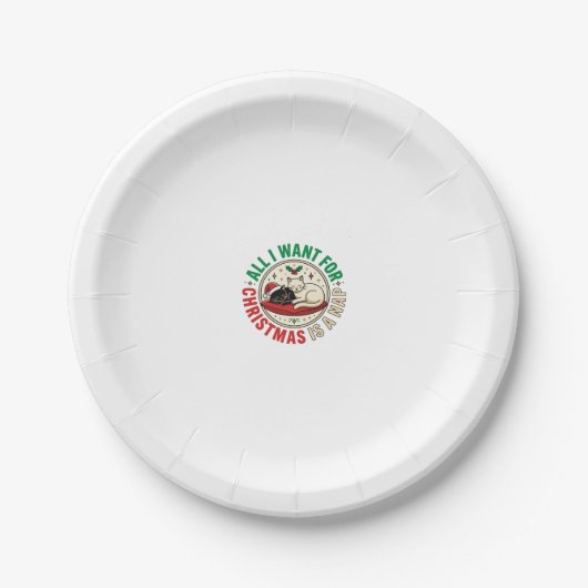 クリスマス猫の昼寝ホリデーデザイン ペーパープレート (正面)