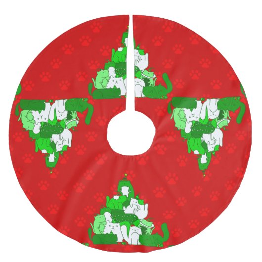 クリスマス猫の木の前刷り ブラッシュドポリエステルツリースカート (正面)