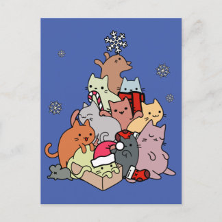 クリスマス猫の木の猫が抱き締める ポストカード