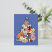 クリスマス猫の木の猫が抱き締める ポストカード (スタンド正面)