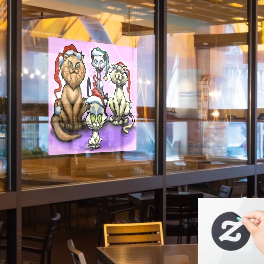 クリスマス猫の窓が貼り付く ウィンドウサイン (レストラン窓)