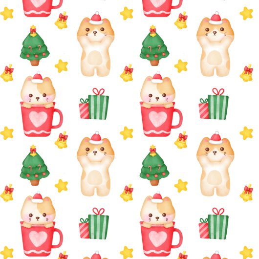 クリスマス猫の贈り物と白いストッキング ラッピングペーパー