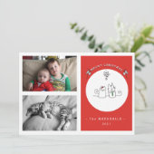 クリスマス猫の赤い写真おもしろいをお願い シーズンカード (スタンド正面)