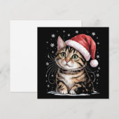 クリスマス猫の雪のサンタ帽子冬 シーズンカード (正面/裏面)
