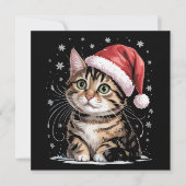 クリスマス猫の雪のサンタ帽子冬 シーズンカード (正面)