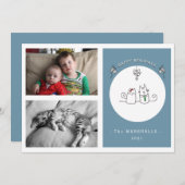 クリスマス猫の青い写真をおもしろいお願い シーズンカード (正面/裏面)