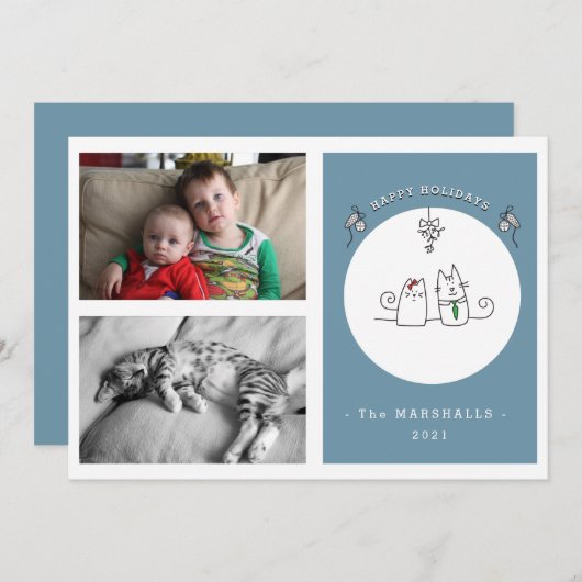 クリスマス猫の青い写真をおもしろいお願い シーズンカード (正面/裏面)
