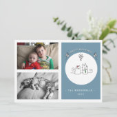 クリスマス猫の青い写真をおもしろいお願い シーズンカード (スタンド正面)