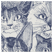 クリスマス猫の青 ファブリック (クローズアップ)