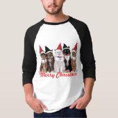 クリスマス猫のTシャツ-長袖-黒 Tシャツ (正面)