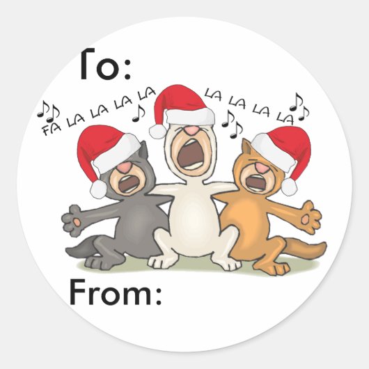 クリスマス猫を歌う ラウンドシール (正面)