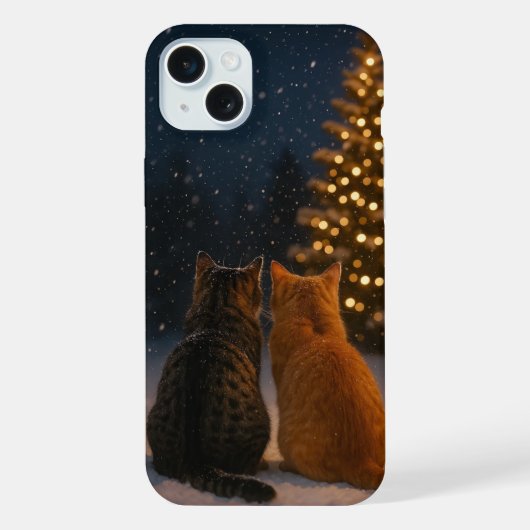 クリスマス猫カップルiPhoneケース15 Plus iPhoneケース (裏面)