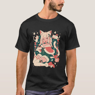 クリスマス猫ガールアニメ和風かわいいジャパンHolida Tシャツ