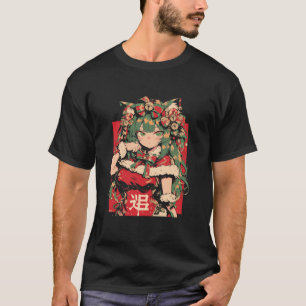 クリスマス猫ガールアニメ和風かわいいジャパンHolida Tシャツ