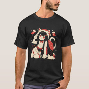 クリスマス猫ガールアニメ和風かわいいジャパンHolida Tシャツ