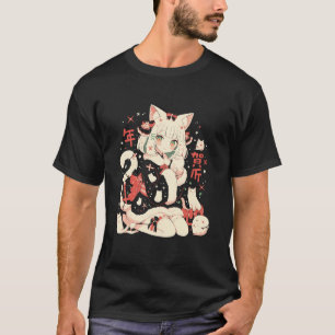クリスマス猫ガールアニメ和風かわいいジャパンHolida Tシャツ