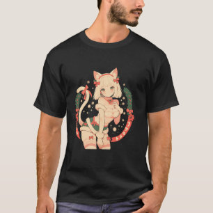 クリスマス猫ガールアニメ和風かわいいジャパンHolida Tシャツ