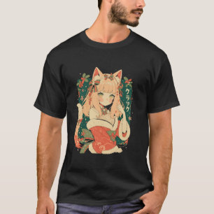 クリスマス猫ガールアニメ和風かわいいジャパンHolida Tシャツ