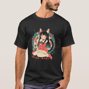 クリスマス猫ガールアニメ和風かわいいジャパンHolida Tシャツ