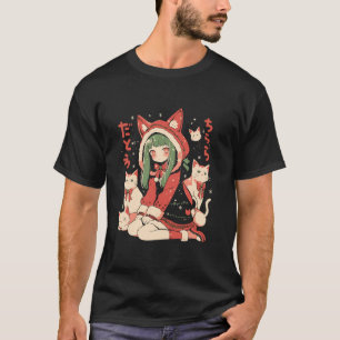 クリスマス猫ガールアニメ和風かわいいジャパンHolida Tシャツ