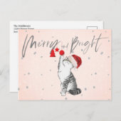 クリスマス猫ギフトブライトメリーシルバー ポストカード (正面/裏面)