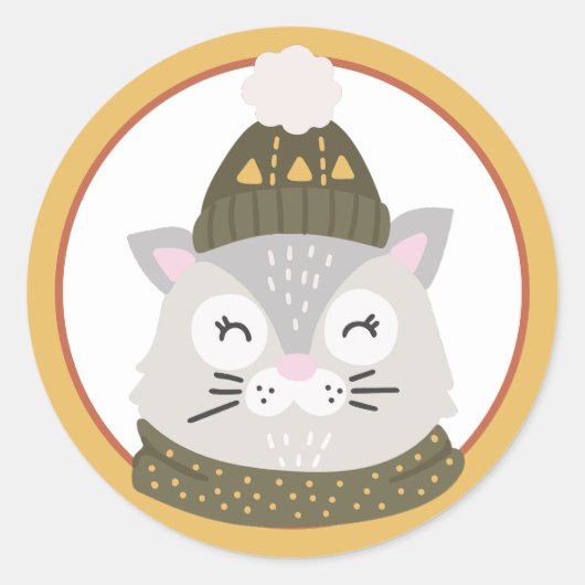 クリスマス猫クラシック丸型ステッカー ラウンドシール (正面)