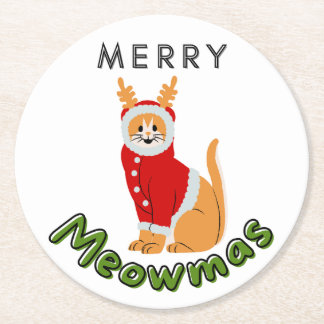 クリスマス猫コースター ラウンドペーパーコースター