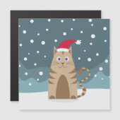 クリスマス猫サンタ帽子をかぶったおもしろい子猫カード (正面/裏面)