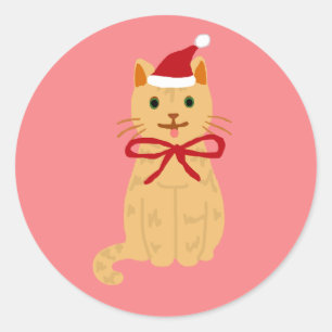 クリスマス猫サンタ絵画のステッカー ラウンドシール