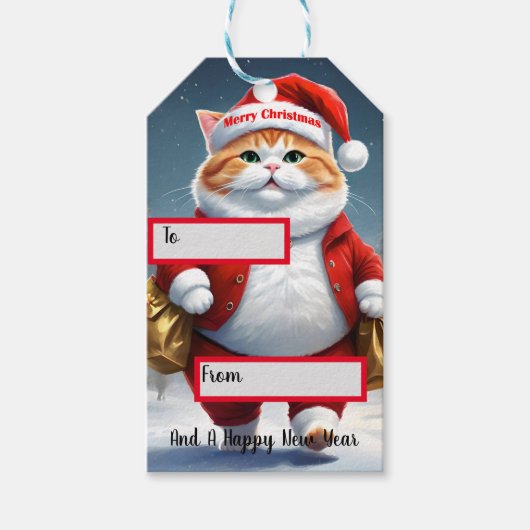 クリスマス猫サンタ ギフトタグ (正面)