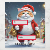 クリスマス猫サンタ ワインラベル (シングルラベル)