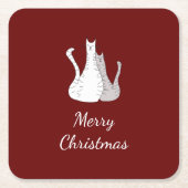 クリスマス猫スケッチかわいい猫ちゃん赤 スクエアペーパーコースター (正面)