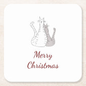 クリスマス猫スケッチかわいい猫ちゃん スクエアペーパーコースター (正面)