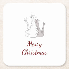 クリスマス猫スケッチかわいい猫ちゃん スクエアペーパーコースター