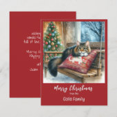 クリスマス猫パーソナライズドホリデー ノートカード (正面/裏面)