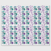 クリスマス猫パープルティール(緑がかった色)包装紙 ラッピングペーパー (フラット)