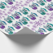 クリスマス猫パープルティール(緑がかった色)包装紙 ラッピングペーパー (角)