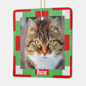 クリスマス猫ペット写真名Red Green セラミックオーナメント (左)