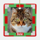 クリスマス猫ペット写真名Red Green セラミックオーナメント (裏面)