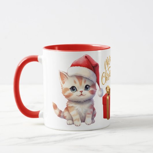 クリスマス猫マグカップ – Merry Christmas マグカップ (左)