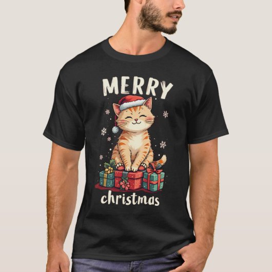 クリスマス猫メリークリスマスホリデー Tシャツ (正面)