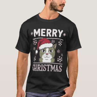 クリスマス猫メリークリスマスホリデー Tシャツ