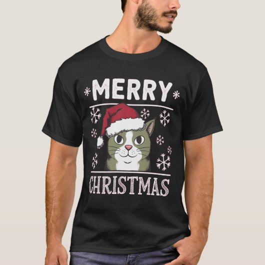 クリスマス猫メリークリスマスホリデー Tシャツ (正面)