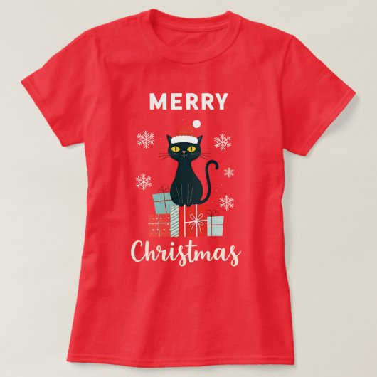 クリスマス猫メリークリスマスホリデー Tシャツ (デザイン正面)