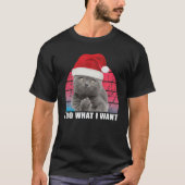 クリスマス猫レトロ欲しいものはおもしろい猫 Tシャツ (正面)